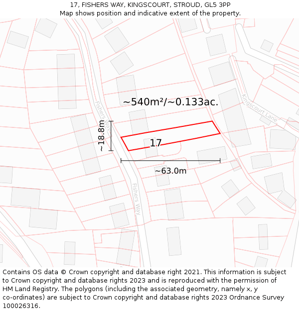 17, FISHERS WAY, KINGSCOURT, STROUD, GL5 3PP: Plot and title map