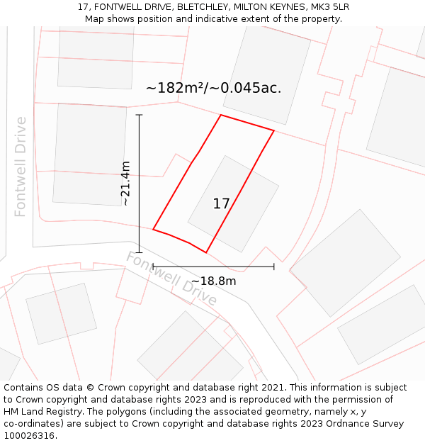 17, FONTWELL DRIVE, BLETCHLEY, MILTON KEYNES, MK3 5LR: Plot and title map