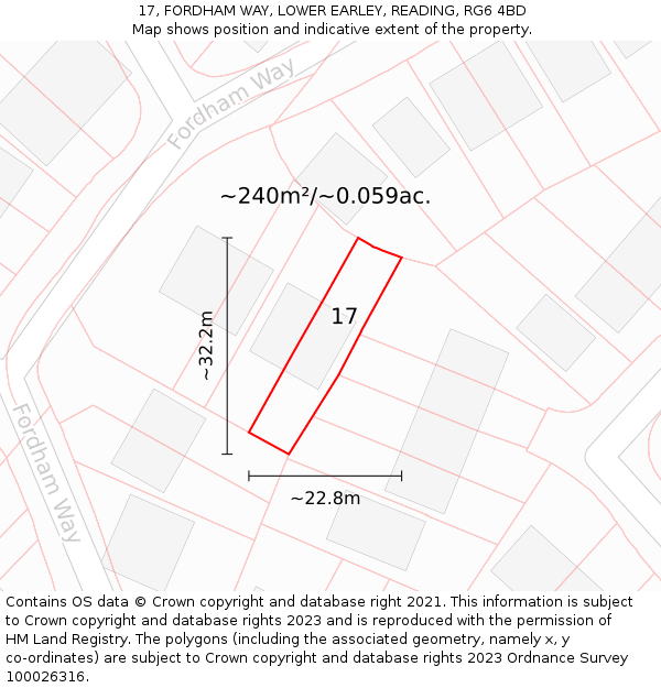 17, FORDHAM WAY, LOWER EARLEY, READING, RG6 4BD: Plot and title map