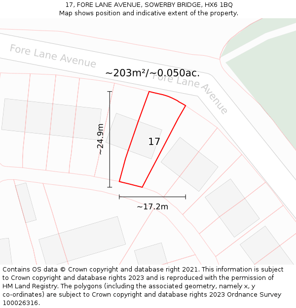 17, FORE LANE AVENUE, SOWERBY BRIDGE, HX6 1BQ: Plot and title map