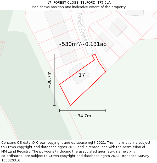 17, FOREST CLOSE, TELFORD, TF5 0LA: Plot and title map
