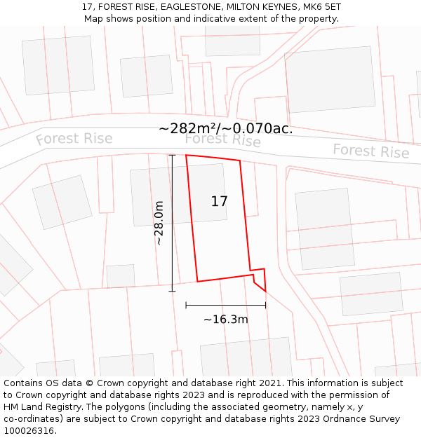 17, FOREST RISE, EAGLESTONE, MILTON KEYNES, MK6 5ET: Plot and title map