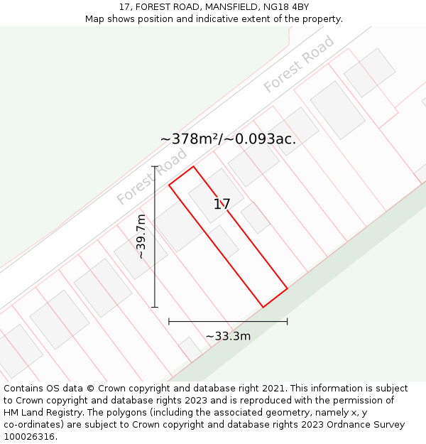 17, FOREST ROAD, MANSFIELD, NG18 4BY: Plot and title map