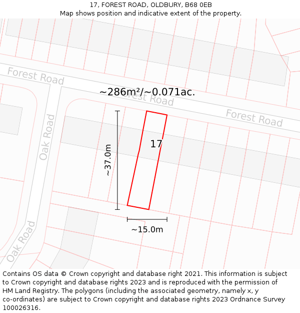 17, FOREST ROAD, OLDBURY, B68 0EB: Plot and title map