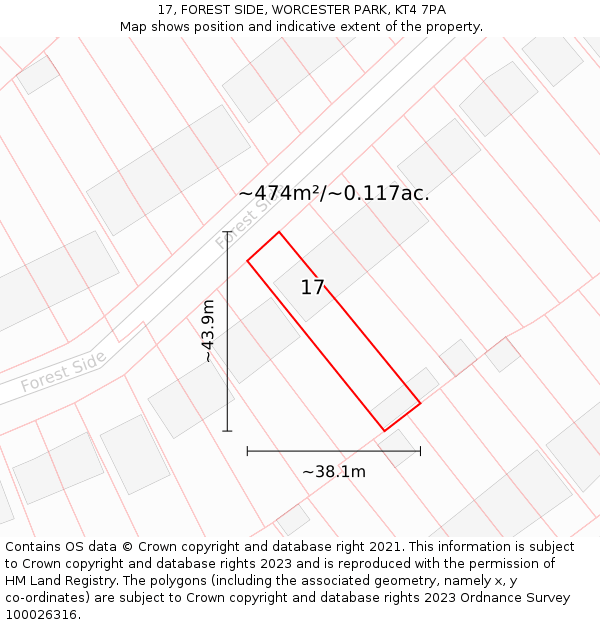 17, FOREST SIDE, WORCESTER PARK, KT4 7PA: Plot and title map