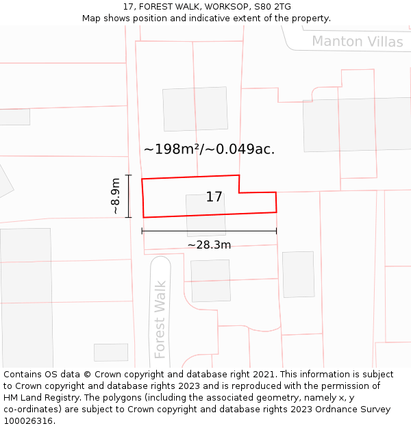 17, FOREST WALK, WORKSOP, S80 2TG: Plot and title map