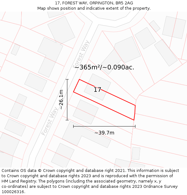 17, FOREST WAY, ORPINGTON, BR5 2AG: Plot and title map