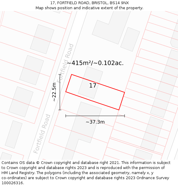 17, FORTFIELD ROAD, BRISTOL, BS14 9NX: Plot and title map
