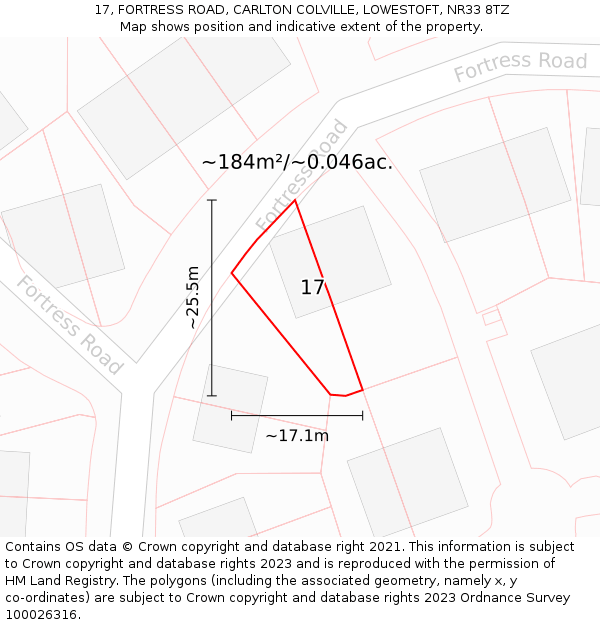 17, FORTRESS ROAD, CARLTON COLVILLE, LOWESTOFT, NR33 8TZ: Plot and title map