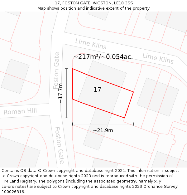 17, FOSTON GATE, WIGSTON, LE18 3SS: Plot and title map