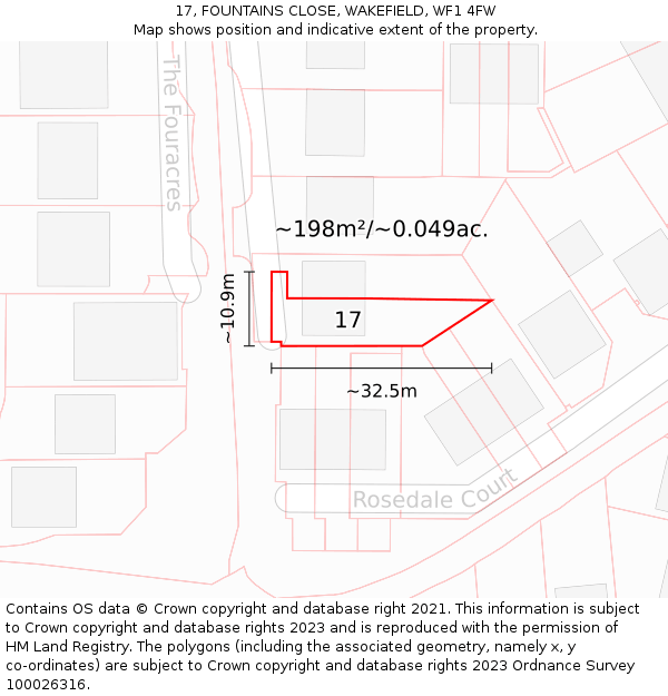 17, FOUNTAINS CLOSE, WAKEFIELD, WF1 4FW: Plot and title map