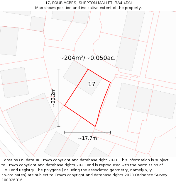 17, FOUR ACRES, SHEPTON MALLET, BA4 4DN: Plot and title map