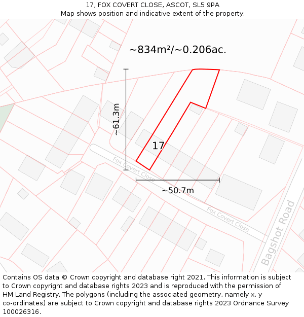 17, FOX COVERT CLOSE, ASCOT, SL5 9PA: Plot and title map