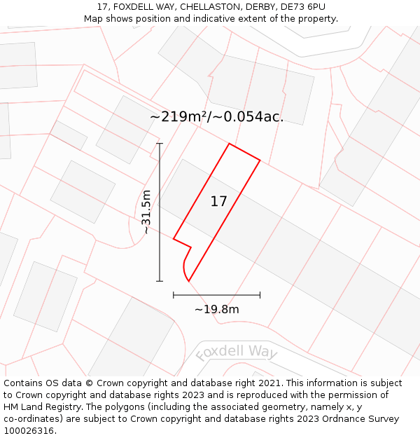 17, FOXDELL WAY, CHELLASTON, DERBY, DE73 6PU: Plot and title map