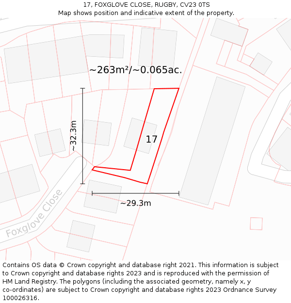 17, FOXGLOVE CLOSE, RUGBY, CV23 0TS: Plot and title map
