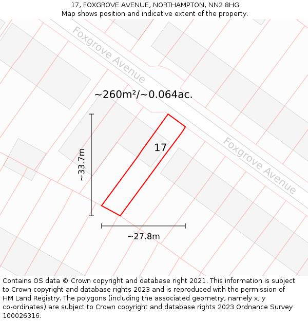 17, FOXGROVE AVENUE, NORTHAMPTON, NN2 8HG: Plot and title map