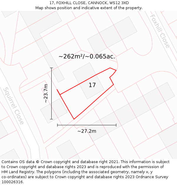 17, FOXHILL CLOSE, CANNOCK, WS12 3XD: Plot and title map