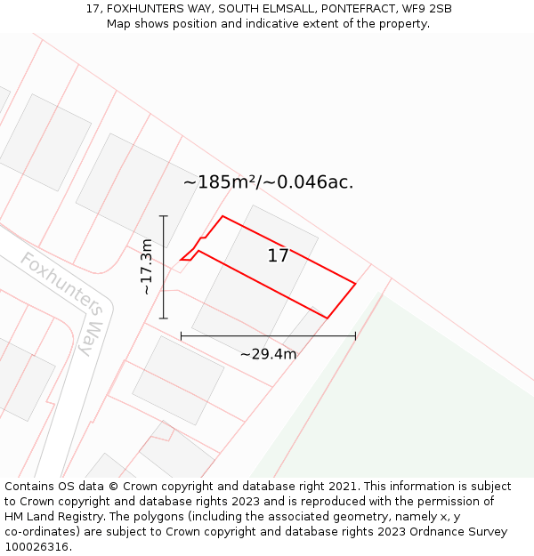 17, FOXHUNTERS WAY, SOUTH ELMSALL, PONTEFRACT, WF9 2SB: Plot and title map