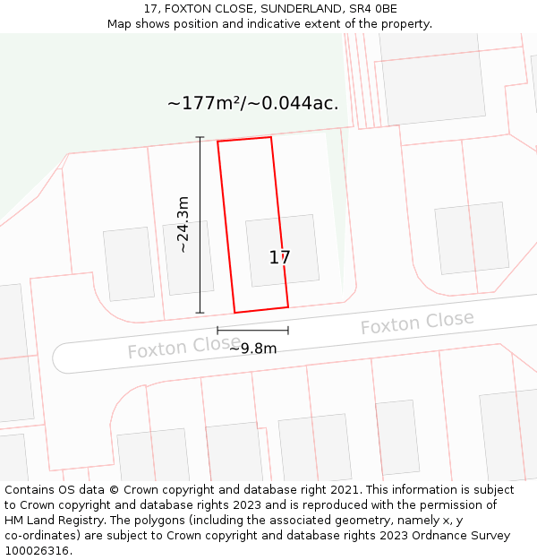 17, FOXTON CLOSE, SUNDERLAND, SR4 0BE: Plot and title map