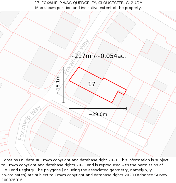 17, FOXWHELP WAY, QUEDGELEY, GLOUCESTER, GL2 4DA: Plot and title map