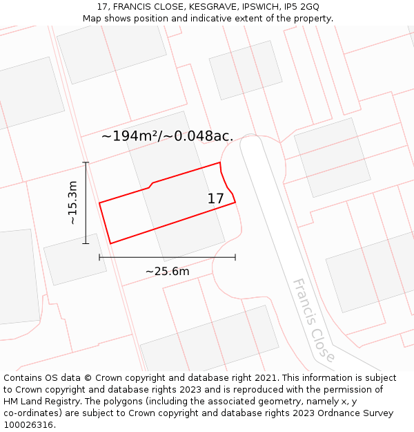 17, FRANCIS CLOSE, KESGRAVE, IPSWICH, IP5 2GQ: Plot and title map