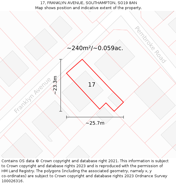 17, FRANKLYN AVENUE, SOUTHAMPTON, SO19 8AN: Plot and title map