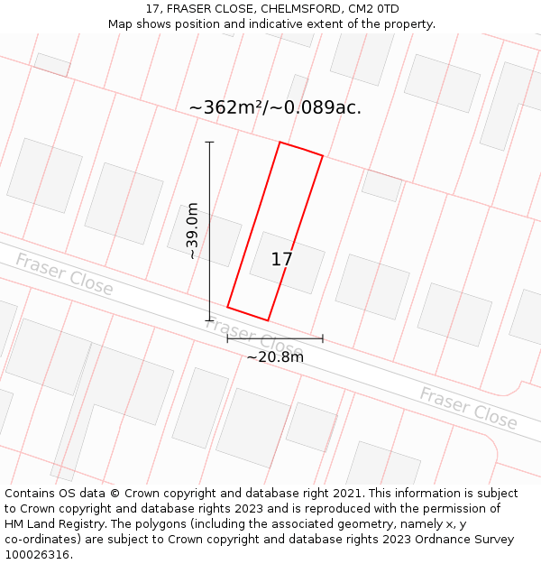17, FRASER CLOSE, CHELMSFORD, CM2 0TD: Plot and title map