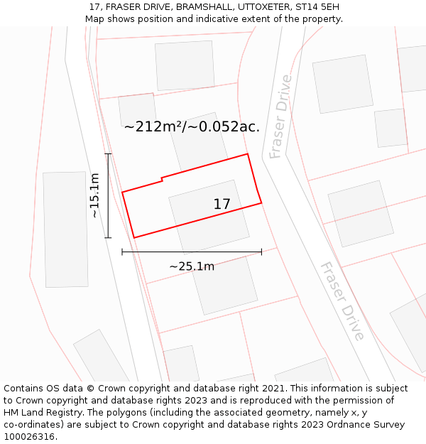 17, FRASER DRIVE, BRAMSHALL, UTTOXETER, ST14 5EH: Plot and title map