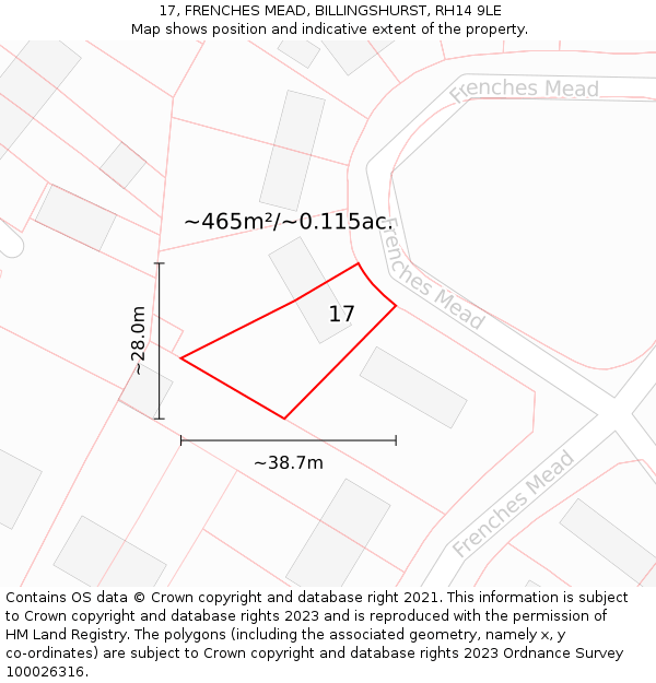 17, FRENCHES MEAD, BILLINGSHURST, RH14 9LE: Plot and title map