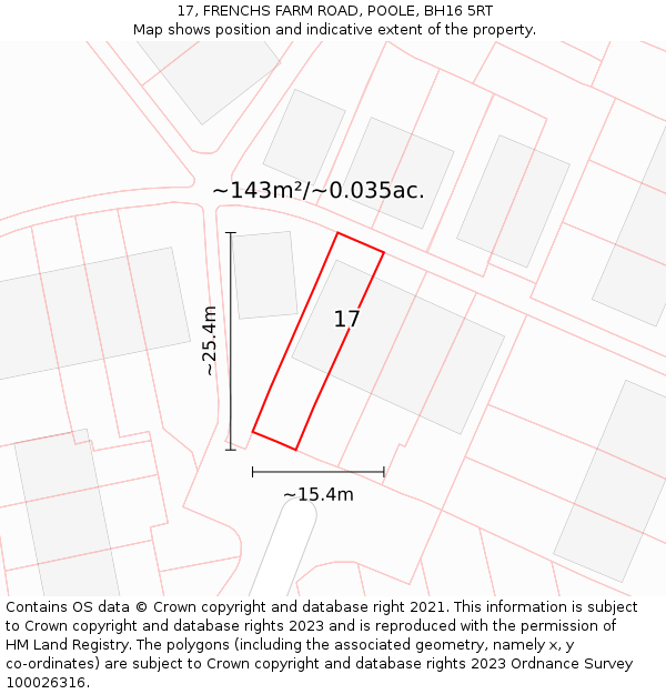 17, FRENCHS FARM ROAD, POOLE, BH16 5RT: Plot and title map