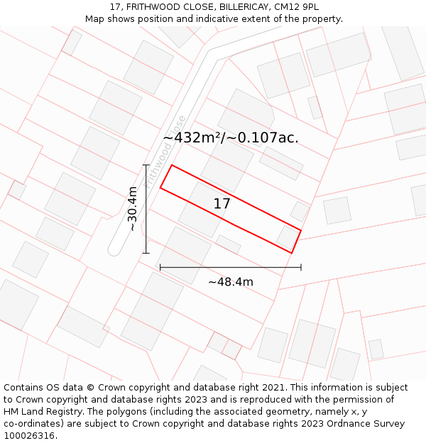 17, FRITHWOOD CLOSE, BILLERICAY, CM12 9PL: Plot and title map