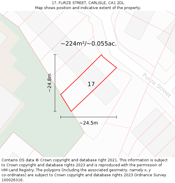 17, FURZE STREET, CARLISLE, CA1 2DL: Plot and title map