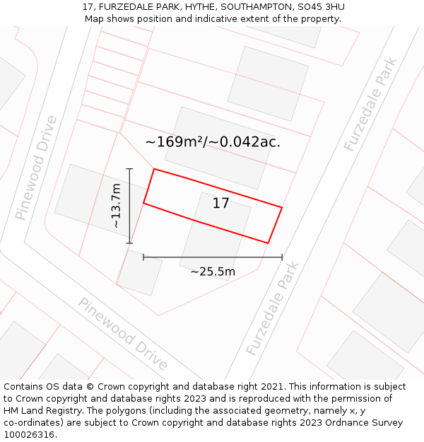 17, FURZEDALE PARK, HYTHE, SOUTHAMPTON, SO45 3HU: Plot and title map