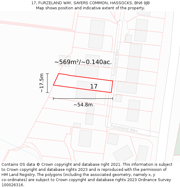 17, FURZELAND WAY, SAYERS COMMON, HASSOCKS, BN6 9JB: Plot and title map