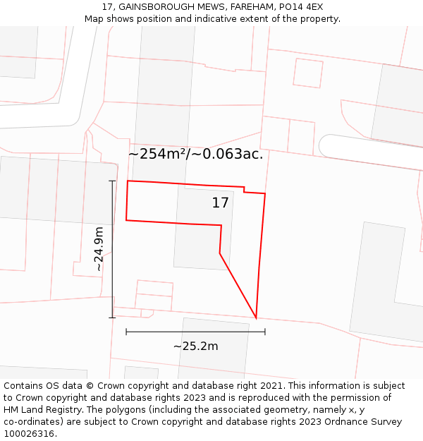 17, GAINSBOROUGH MEWS, FAREHAM, PO14 4EX: Plot and title map