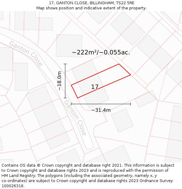 17, GANTON CLOSE, BILLINGHAM, TS22 5RE: Plot and title map