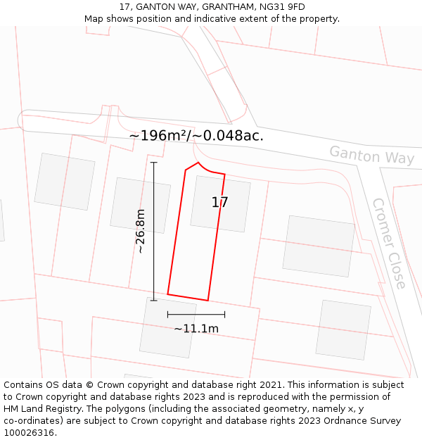 17, GANTON WAY, GRANTHAM, NG31 9FD: Plot and title map