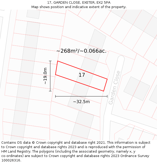 17, GARDEN CLOSE, EXETER, EX2 5PA: Plot and title map