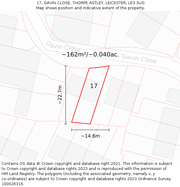 17, GAVIN CLOSE, THORPE ASTLEY, LEICESTER, LE3 3UG: Plot and title map