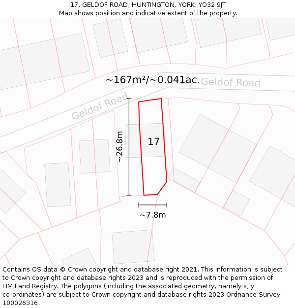 17, GELDOF ROAD, HUNTINGTON, YORK, YO32 9JT: Plot and title map