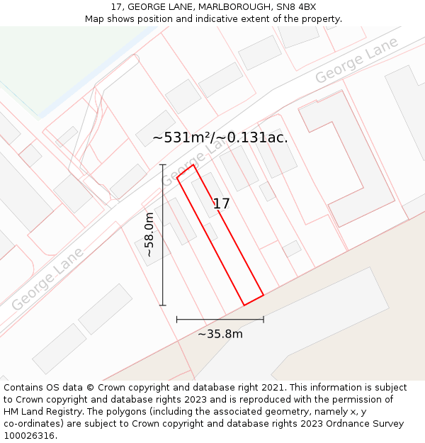 17, GEORGE LANE, MARLBOROUGH, SN8 4BX: Plot and title map