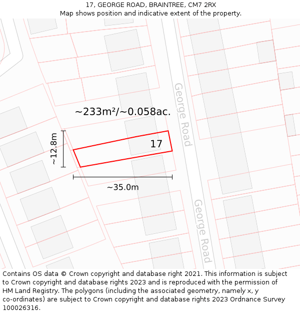17, GEORGE ROAD, BRAINTREE, CM7 2RX: Plot and title map