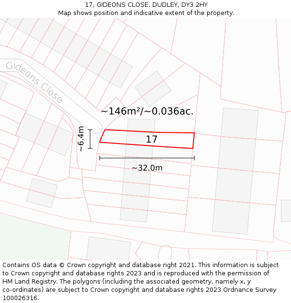 17, GIDEONS CLOSE, DUDLEY, DY3 2HY: Plot and title map