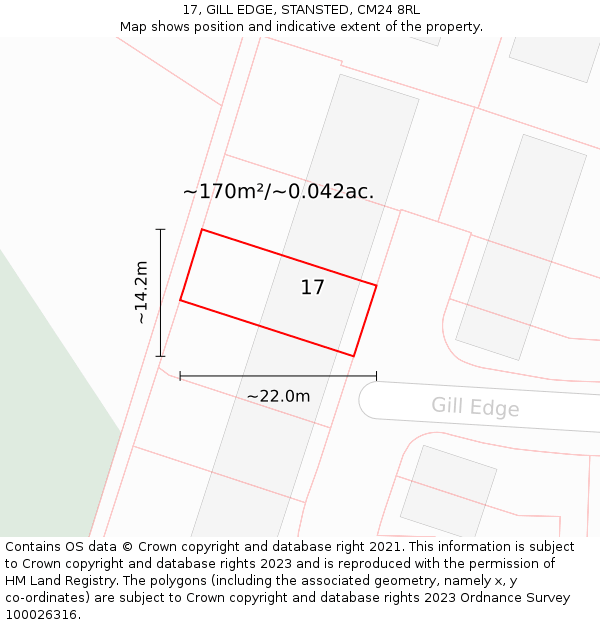 17, GILL EDGE, STANSTED, CM24 8RL: Plot and title map