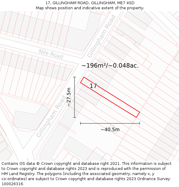 17, GILLINGHAM ROAD, GILLINGHAM, ME7 4SD: Plot and title map