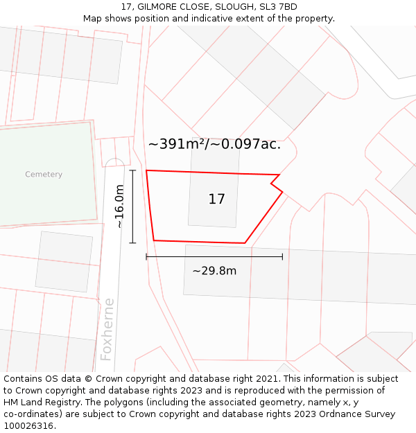 17, GILMORE CLOSE, SLOUGH, SL3 7BD: Plot and title map
