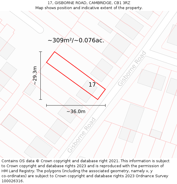 17, GISBORNE ROAD, CAMBRIDGE, CB1 3RZ: Plot and title map