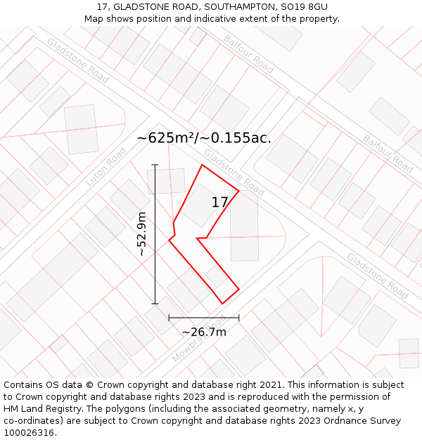17, GLADSTONE ROAD, SOUTHAMPTON, SO19 8GU: Plot and title map