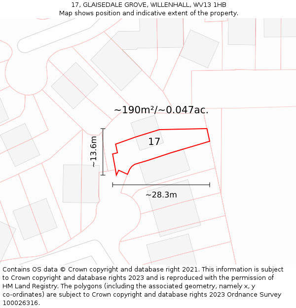 17, GLAISEDALE GROVE, WILLENHALL, WV13 1HB: Plot and title map