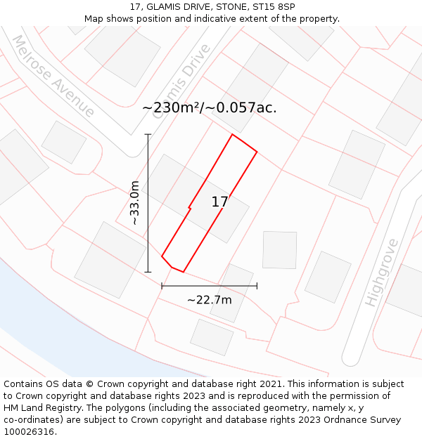 17, GLAMIS DRIVE, STONE, ST15 8SP: Plot and title map